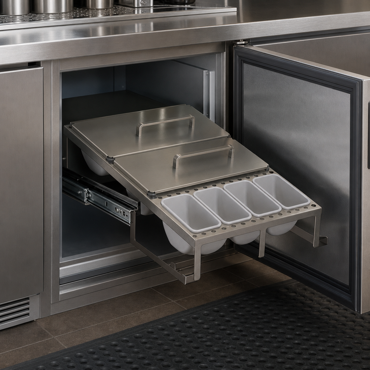 Product image #4 for Glastender Full Condiment Drawer Insert for Bar-Profile Cooler, 18-Inch Door Opening, 12 Cups