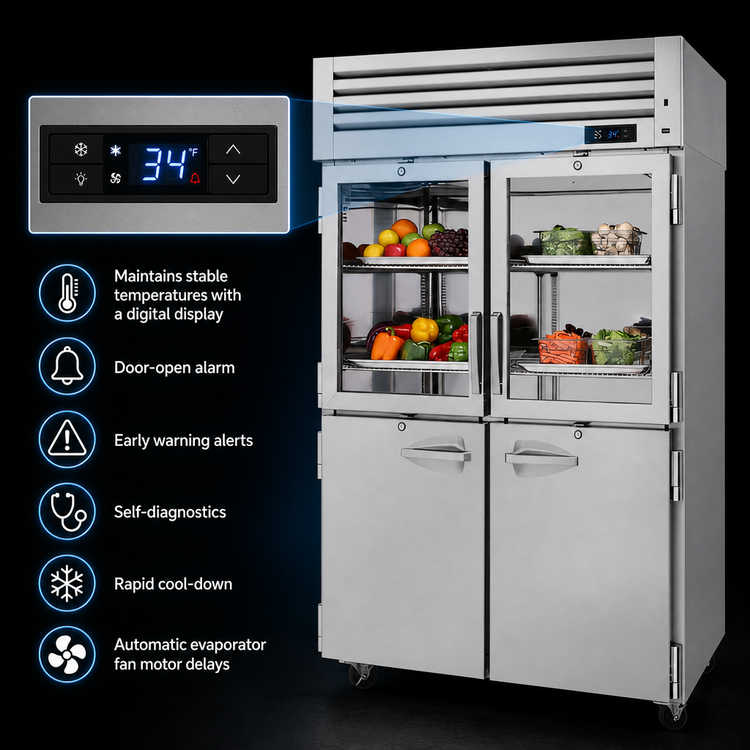 Product image #4 for Turbo Air PRO Series Extra-Deep Two-Section Glass & Solid Half-Door Reach-In Refrigerator, 50.8 Cu. Ft., Top Mount