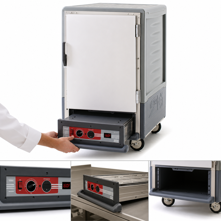 Product image #4 for Metro C5 3 Series Low-Watt Half-Height Heated Holding Cabinet with Gray Insulation Armour, Solid Door, Fixed Wire Slides