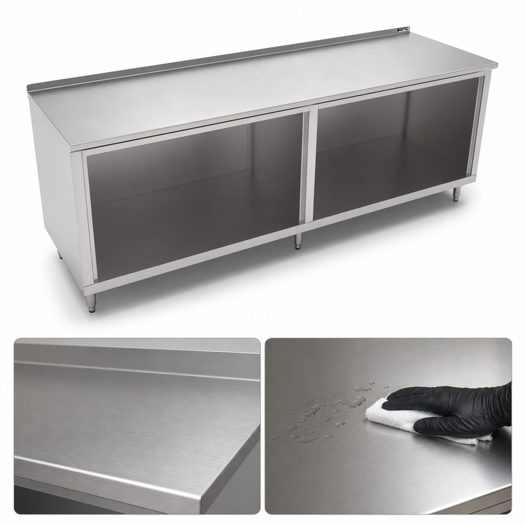 Product image #4 for John Boos Modular Base Work Table, Open Front, 108 Inches x 24 Inches, 16 Gauge Stainless Steel Top, 1-1/2 Inch Rear Riser