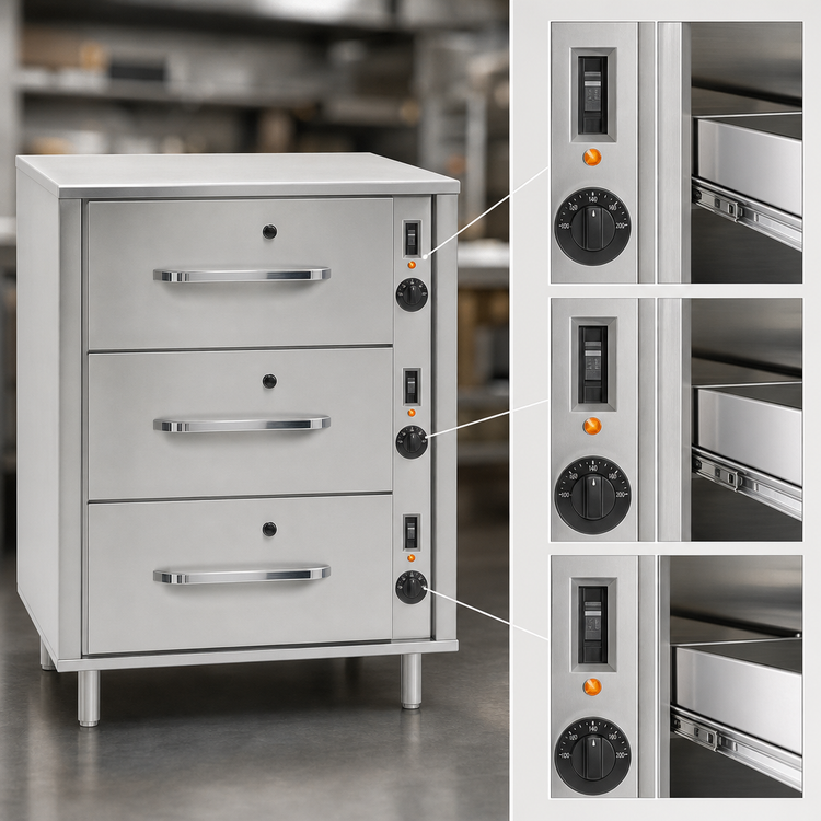 Product image #4 for RedHots DWW-3-120 3-Drawer Freestanding Heated Warming Drawer