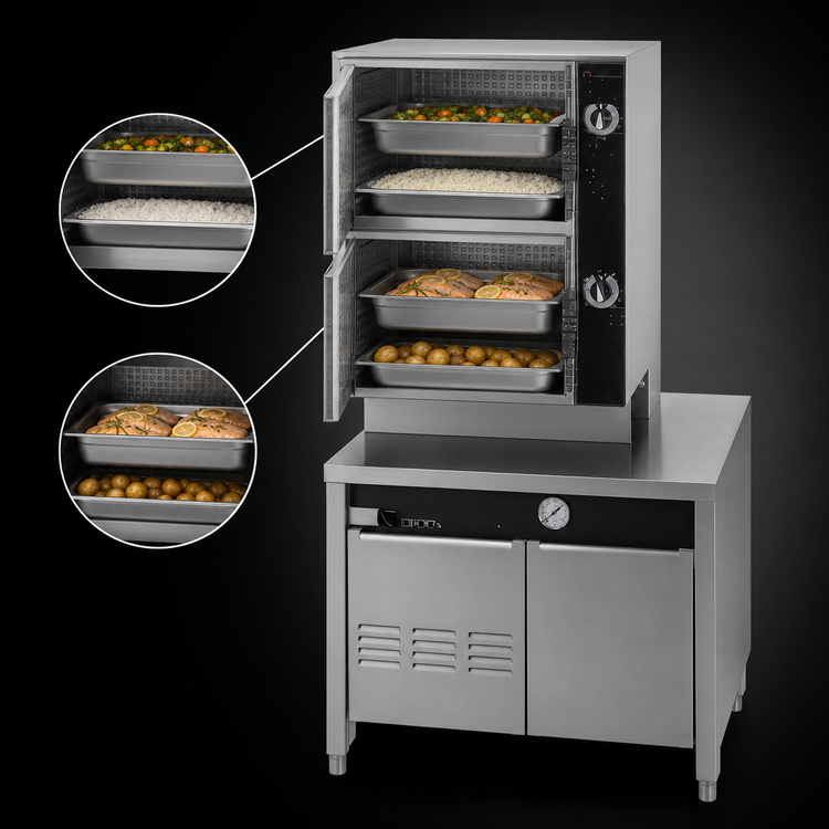 Product image #4 for Groen HyPlus HY-6SE-36 Electric Pressureless Steamer with 2 Compartments and 36-Inch Cabinet Base