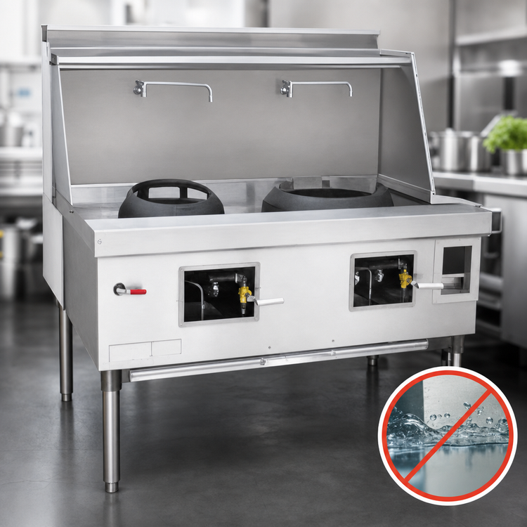Product image #4 for EcoDeck E-6-SS 6-Chamber Waterless Gas Wok Range with Sink and Water Wash Bar