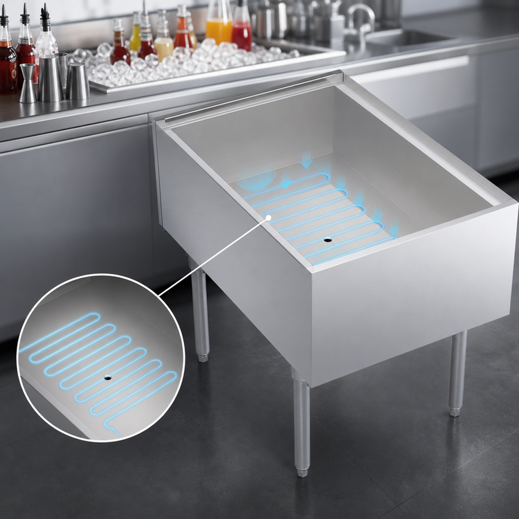Product image #4 for Krowne Royal Series Pass-Thru Underbar Ice Bin/Cocktail Station with 10-Circuit Cold Plate, 24"W x 35"D