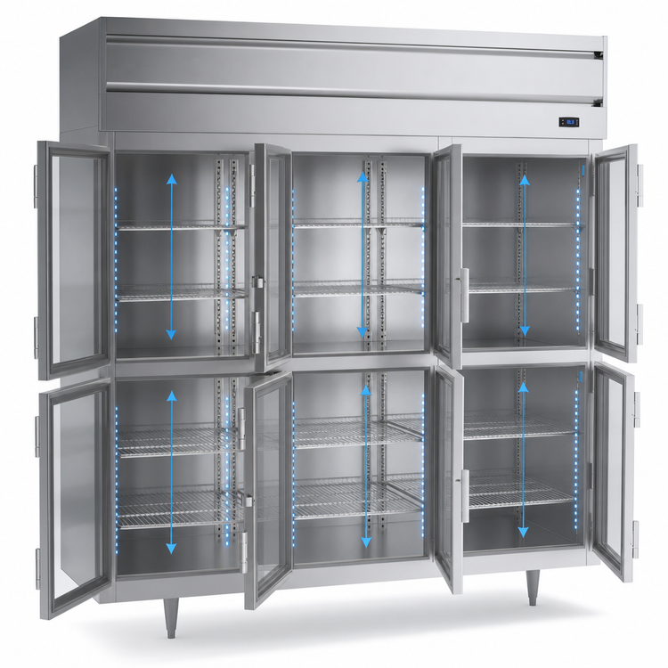 Product image #4 for Beverage-Air P Series 3-Section Top-Mount Reach-In Refrigerator with 6 Half-Glass Doors