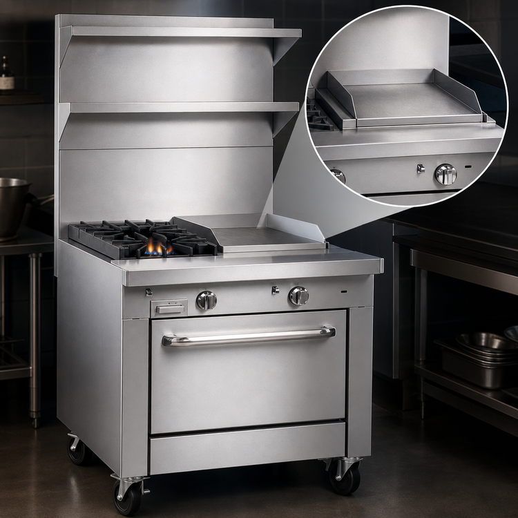 Product image #4 for Southbend Platinum Heavy Duty 32-Inch Gas Range with 2 Open Burners, 16-Inch Hot Top, and Cabinet Base