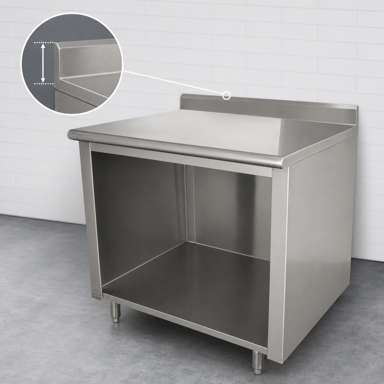 Product image #4 for Advance Tabco 120-Inch x 24-Inch Stainless Steel Open Front Cabinet Base Work Table with 5-Inch Backsplash