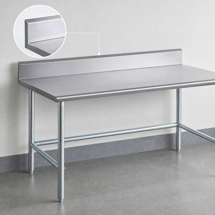 Product image #4 for Advance Tabco 84" x 36" 14-Gauge 304 Stainless Steel Work Table with 5" Backsplash and Galvanized Open Base