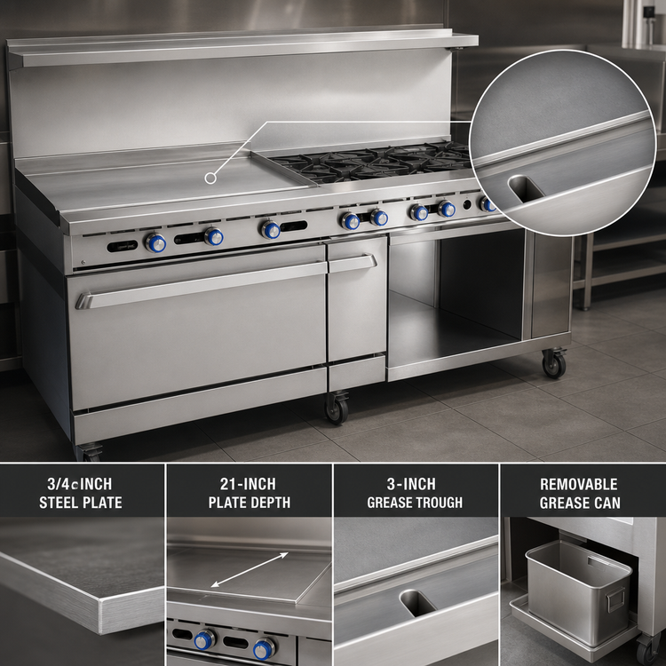 Product image #4 for Imperial Pro Series 72-Inch Gas Restaurant Range with 4 Open Burners, 48-Inch Griddle, Convection Oven and Open Cabinet Base
