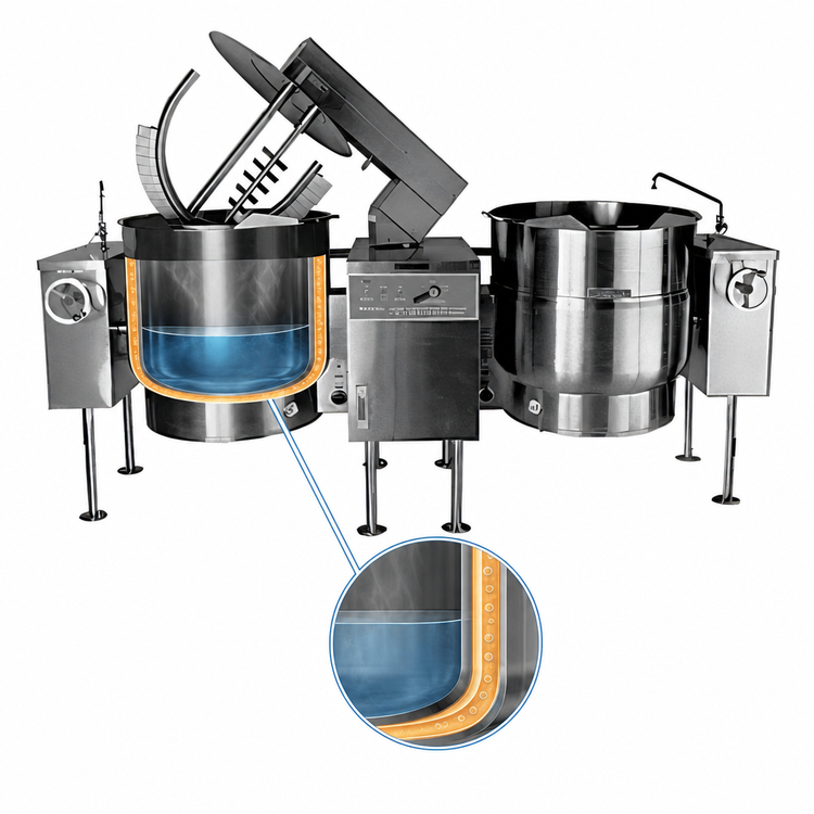 Product image #4 for Crown ELTM-80-2 Twin 80 Gallon Electric Tilting Mixer Kettle with 2/3 Steam Jacket