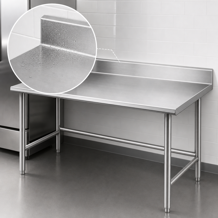 Product image #4 for Advance Tabco 108-Inch x 30-Inch 14-Gauge 304 Stainless Steel Open Base Work Table with 5-Inch Backsplash