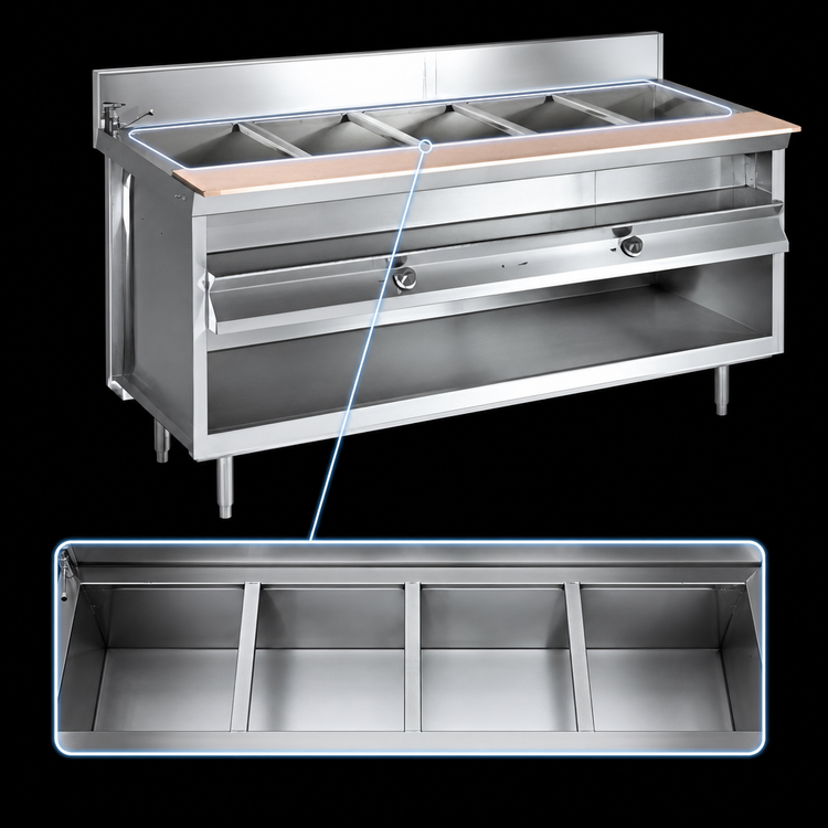 Product image #4 for La Rosa Refrigeration Electric Hot Food Table with Water Bath, 60 x 28 Inch, 4 Openings