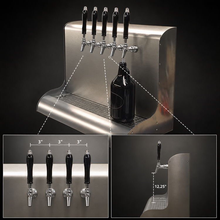 Product image #4 for Perlick 4076BK4 Modular 4-Faucet Wall-Mount Glycol-Cooled Draft Beer Dispensing Tower