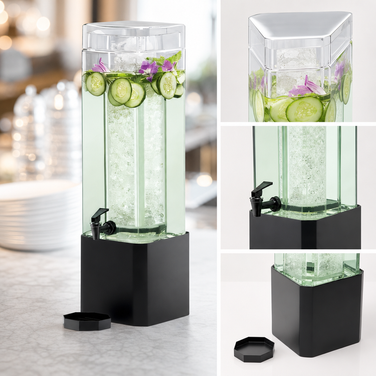 Product image #4 for Cal-Mil Mission 1.5 Gallon Square Glass Beverage Dispenser with Ice Chamber and Drip Tray