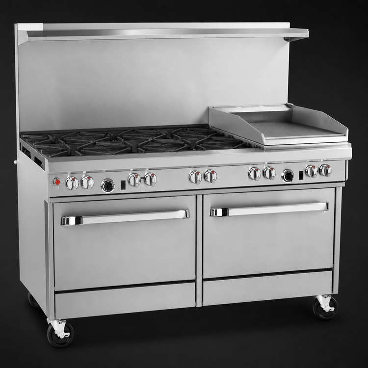 Product image #4 for Southbend Ultimate 60-Inch Commercial Gas Restaurant Range with 6 Open Burners, Right 24-Inch Griddle/Broiler, Convection Oven, and Cabinet Base