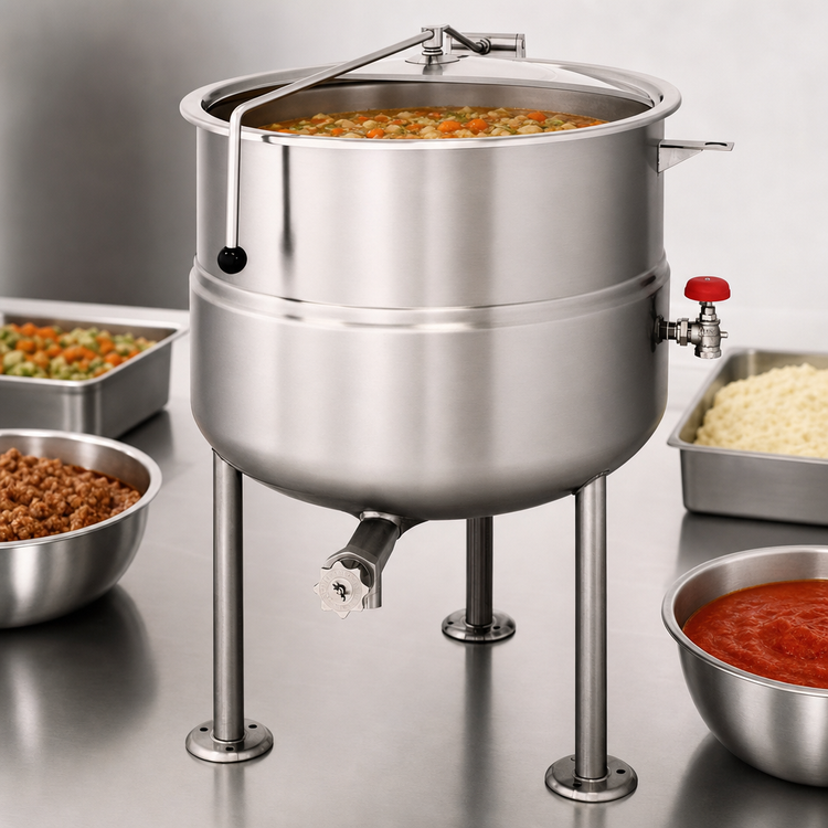 Product image #4 for Cleveland Range 100-Gallon Direct Steam Kettle with 2/3 Steam Jacket and Tri-Leg Base