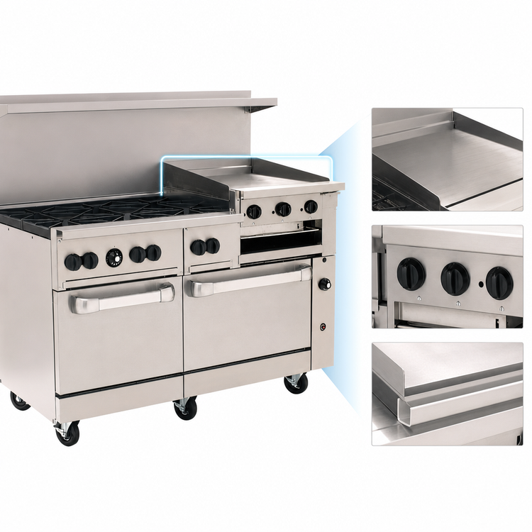 Product image #5 for Vulcan Endurance 60-Inch Propane Gas Restaurant Range with 6 Open Burners, 24-Inch Griddle-Broiler and 2 Standard Ovens