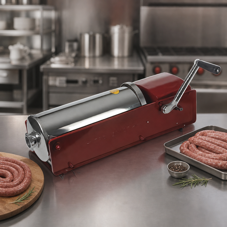 Product image #4 for Omcan Elite Series 15 kg Horizontal Manual Two-Speed Gear-Driven Sausage Stuffer, 30 lb Capacity