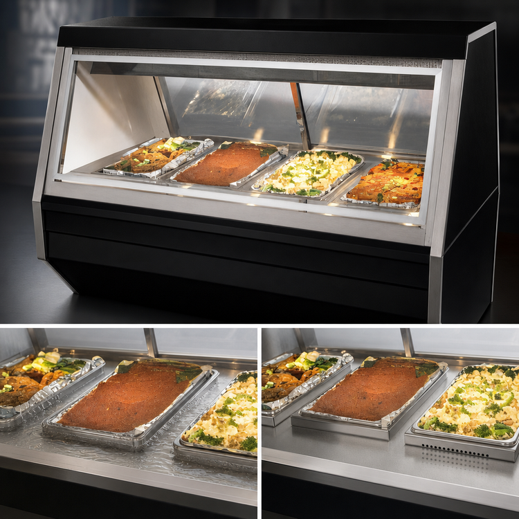 Product image #4 for Howard-McCray 95-Inch 6-Well Hot Food Service Case, Black Exterior, Stainless Steel Interior