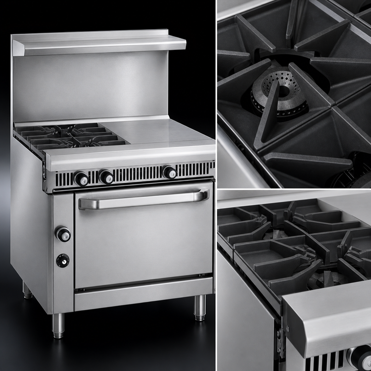 Product image #4 for Imperial Spec Series 36-Inch Heavy Duty Gas Range with 2 Open Burners and 18-Inch Hot Top, Open Cabinet Base