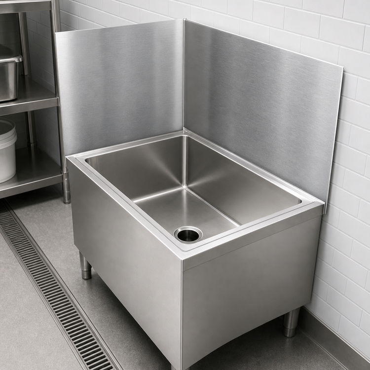 Product image #4 for John Boos Stainless Steel Mop Sink Wall Guard, Rear & Right, for 28 x 20 Inch Mop Sink, 27-Inch High