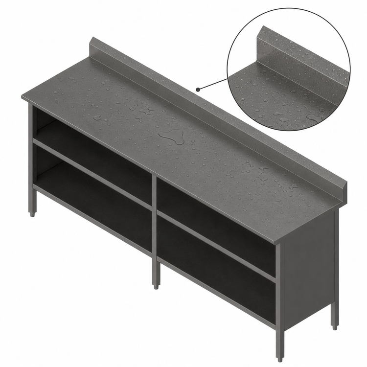 Product image #4 for John Boos Open Front Cabinet Base Stainless Steel Work Table with 5 Inch Backsplash, 120 x 24 Inch