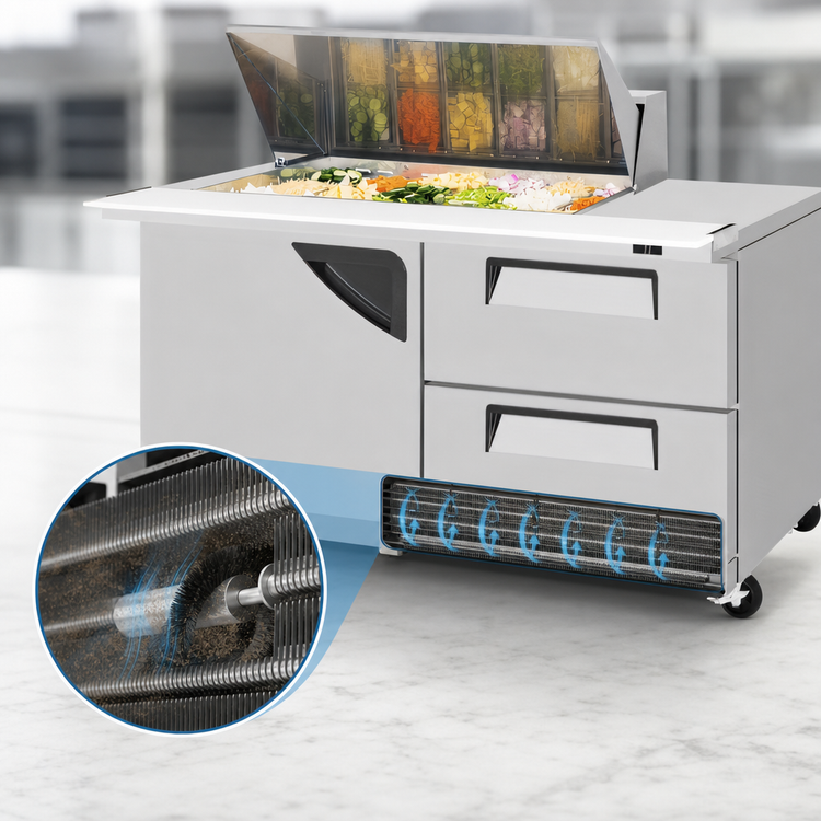 Product image #5 for Turbo Air Super Deluxe 60-1/4-Inch Front Breathing Refrigerated Sandwich/Salad Mega Top Prep Table with Work Station, 2 Drawers, 1 Door