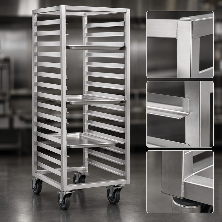 Product image #4 for Panco Stainless Steel Roll-In Refrigerator Rack, Open Frame, Front Load, for 12" x 20" or 20" x 24" Pans