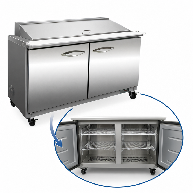 Product image #4 for IKON Refrigeration 36-Inch Mega Top Two-Section Sandwich / Salad Prep Table with 15 1/6 Pan Opening