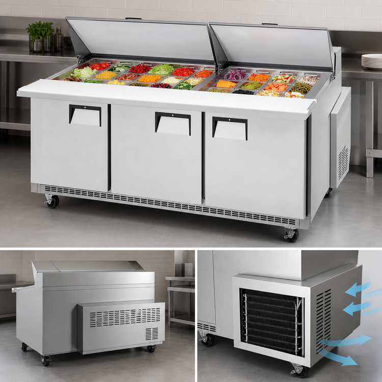 Product image #4 for Everest Refrigeration 71-1/8-Inch Mega-Top Three-Section Sandwich Prep Table with 30-Pan Opening