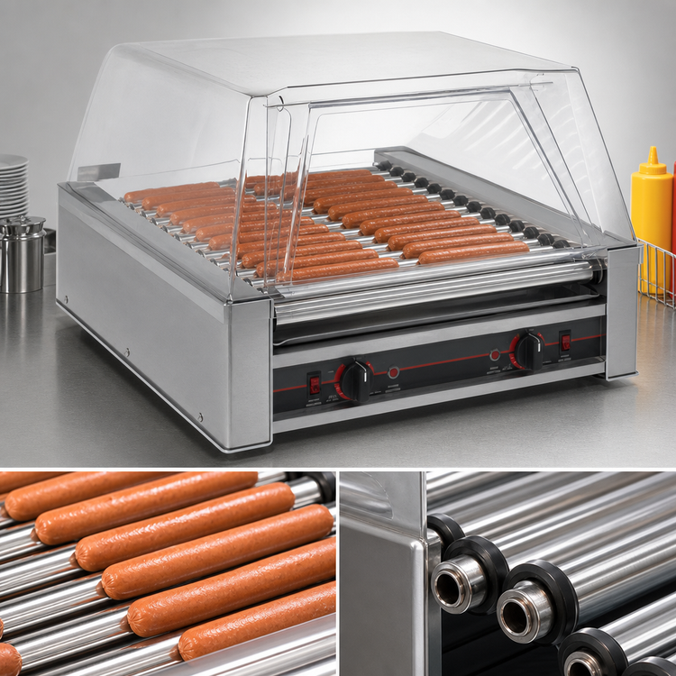 Product image #4 for Roll-A-Grill Narrow Roller Hot Dog Grill, 16 Chrome Rollers, 45-Hot Dog Capacity, 220V