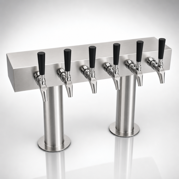 Product image #4 for Krowne Double T-Head 6-Faucet Glycol-Cooled Beer Tower with 24-Inch Box, Brushed Stainless Steel