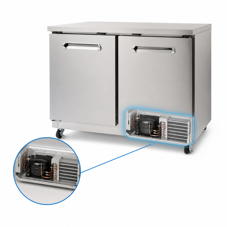 Product image #4 for Kelvinator Commercial 2-Door Undercounter Refrigerator, 48-Inch Wide, 32-Inch Tall, ADA Height, Self-Contained Rear-Mounted
