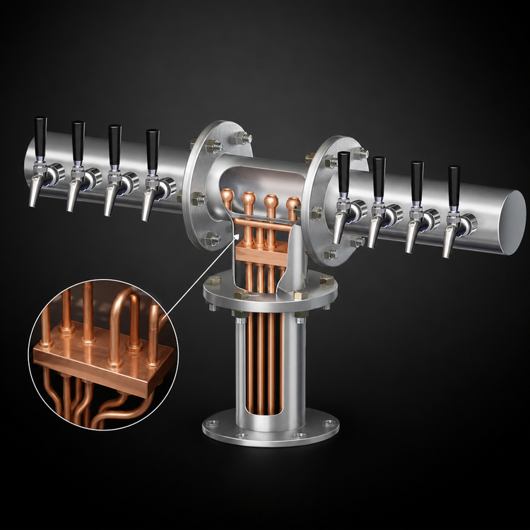 Product image #4 for Perlick 4061-16 T-Shape Glycol Cooled Countertop Beer Dispensing Tower with 16 Faucets