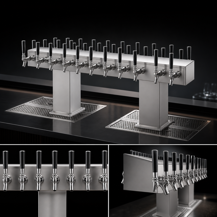 Product image #4 for Perlick 36-Faucet Back-to-Back Bridge Tee Glycol-Cooled Countertop Draft Beer Tower