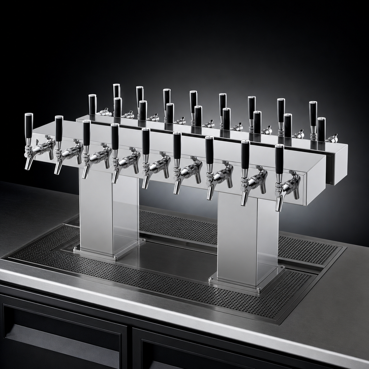 Product image #4 for Perlick Back-to-Back Bridge Tee Extra High Countertop Glycol-Cooled Draft Beer Tower, 36 Faucets, Polished Chrome