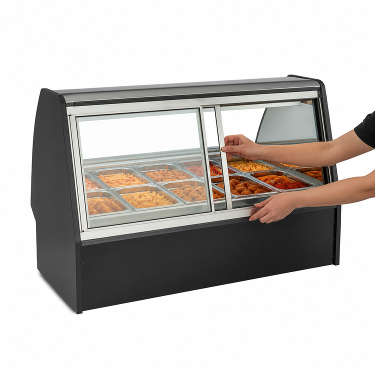 Product image #4 for Fusion® Full-Service Heated Countertop Hot Food Display Case with Curved Lift-Up Front Glass