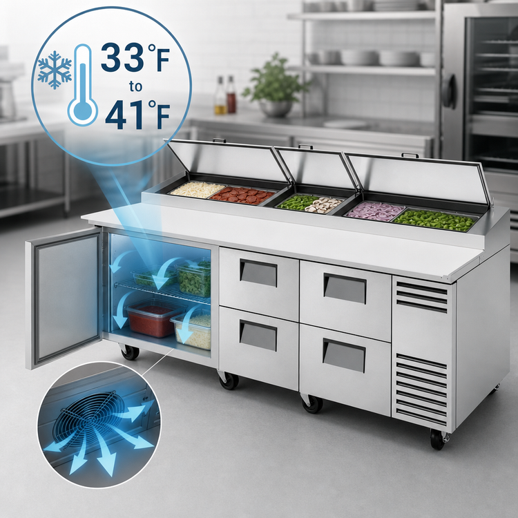 Product image #4 for True 119-1/4-Inch Pizza Prep Table with 2 Doors, 4 Drawers, Alternate Top, and R290 Refrigeration