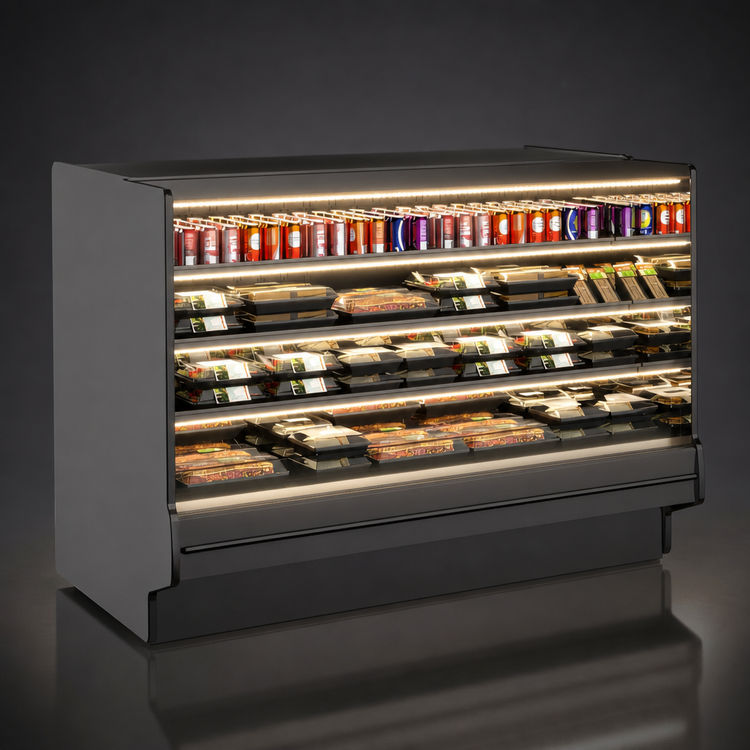 Product image #4 for Fusion® 75-3/8-Inch Countertop Refrigerated Self-Service Display Case with 3 Solid Shelves, Remote DX