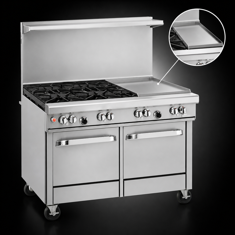 Product image #4 for Southbend Ultimate 48-Inch Gas Restaurant Range with 4 Star/Sauté Burners, 24-Inch Griddle, Standard Oven and Cabinet Base