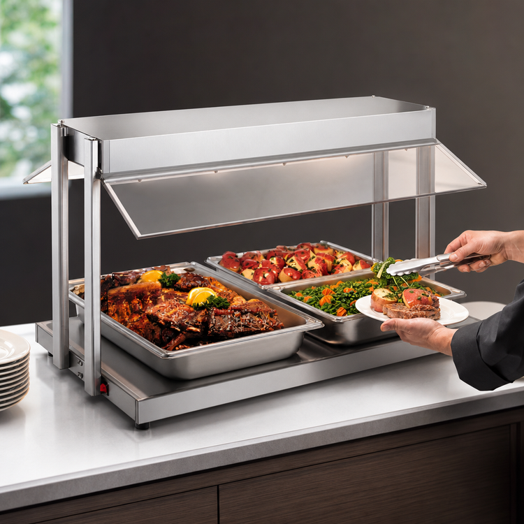 Product image #4 for Hatco Glo-Ray® 54-Inch Countertop Buffet Warmer with Heated Base, Sneeze Guards, and 4-Pan Capacity
