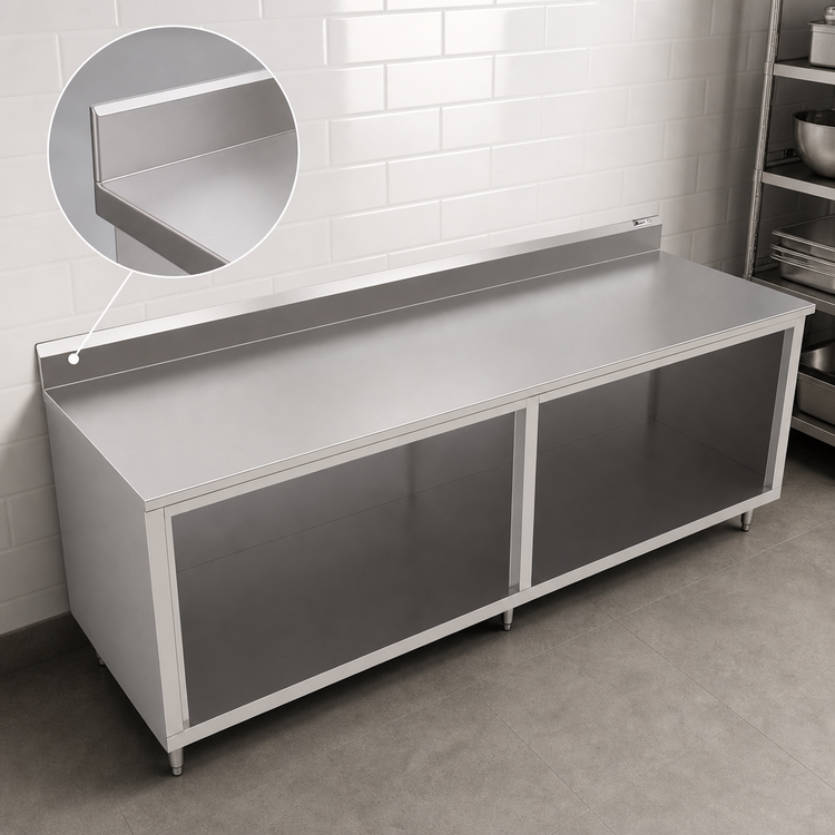 Product image #4 for John Boos Stainless Steel Open Front Cabinet Base Work Table with 16-Gauge 300 Series Top and 5-Inch Backsplash, 132 x 30 Inches