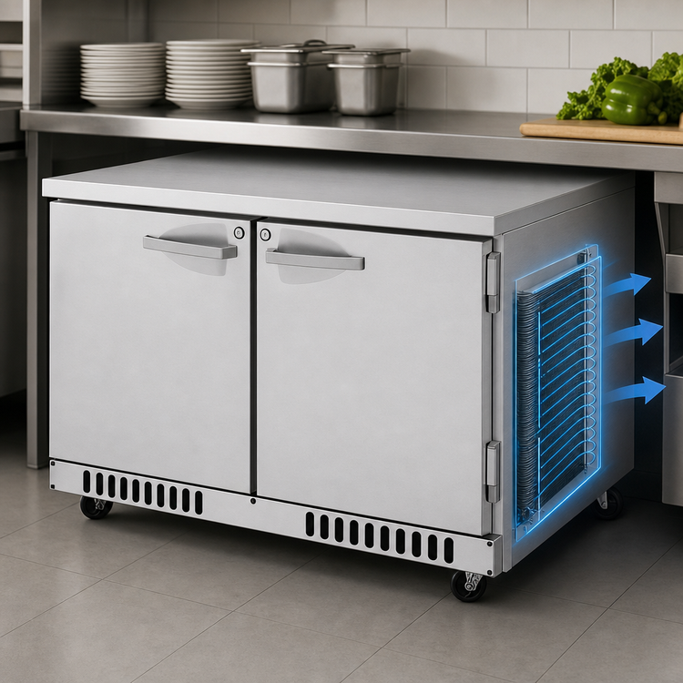 Product image #4 for Turbo Air PRO Series Two-Section Undercounter Refrigerator with Solid Swing Doors, 11.1 Cu. Ft., 48.25 Inch