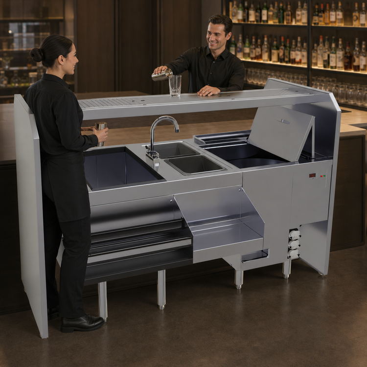 Product image #4 for Glastender Complete Style Pass-Thru Cocktail Station with GW24 Glasswasher, 66 Inch Wide, Rightward Workflow