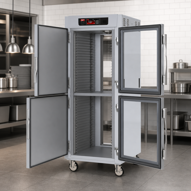 Product image #4 for Metro C5 8 Series Full-Height Pass-Thru Heated Holding Cabinet with Touchscreen Controls, Dutch Doors, and Universal Wire Slides