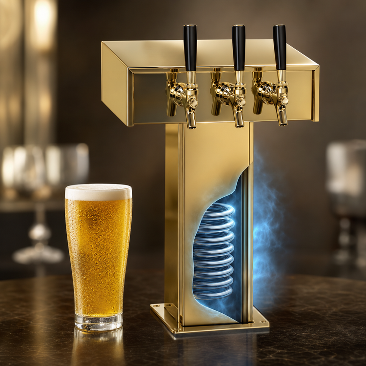 Product image #4 for Perlick Century Standard Base 3-Faucet Tee Draft Beer Tower, Countertop, Glycol-Cooled, Tarnish-Free Brass Finish