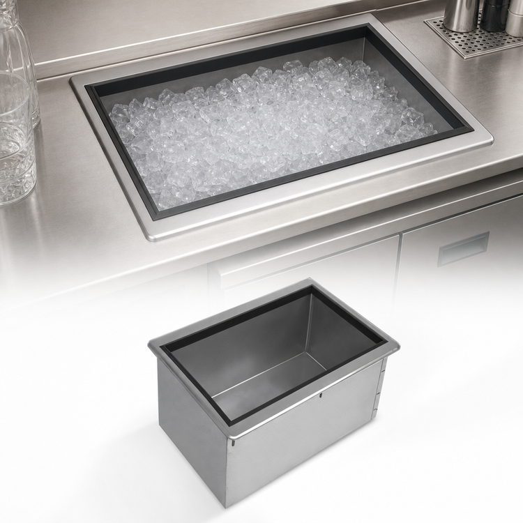 Product image #4 for Advance Tabco Special Value Series Drop-In Stainless Steel Ice Bin with 7-Circuit Cold Plate and Sliding Cover, 50 lb Capacity