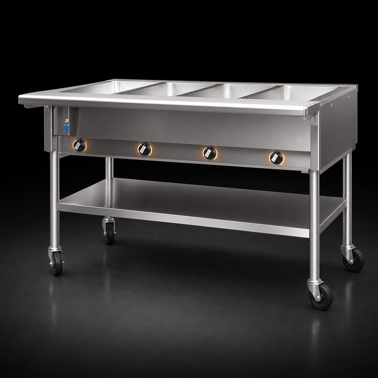 Product image #4 for Eagle Group Portable Electric Hot Food Table with 3 Dry Wells, 51-Inch Open Shelf Base