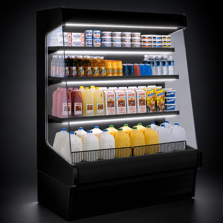 Product image #5 for Howard-McCray Ovation Series 147-Inch Remote Dairy Open Merchandiser, Endless Design, Black, LED Lighting, 72-Inch High