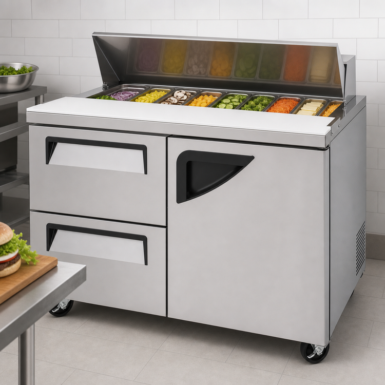 Product image #4 for Turbo Air Super Deluxe 2-Section Sandwich/Salad Prep Table with 2 Drawers and 1 Door, 48-1/4 Inch, 15 Cu. Ft.